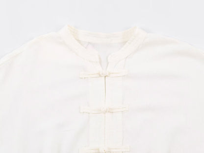 Women's rope knot buckle loose linen blended shirt