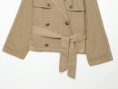 Women's with Belt Lapel short windbreaker Coat