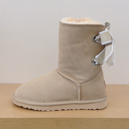Women's new bow letter lace-up snow boots in the tube