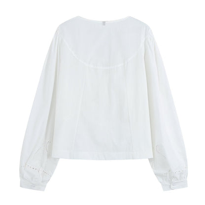 Women's embroidered V-neck poplin shirt