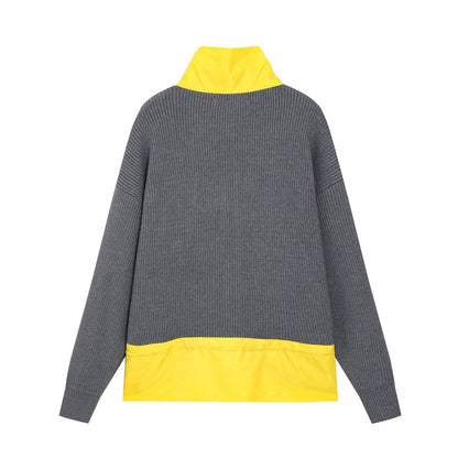 Women's pocket decoration splicing knitted Coat