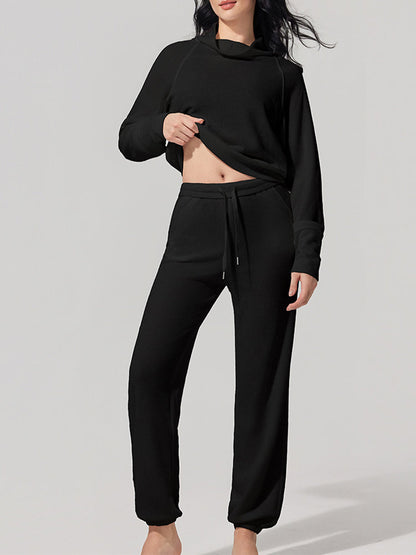 Women's new high-necked loose pullover sweater sweatpants suit