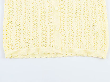 Women's short sleeved hollow knitted cardigan