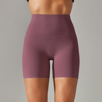 Women's new solid color yoga shorts double sanding tight high waist elastic exercise fitness three-point yoga pants.