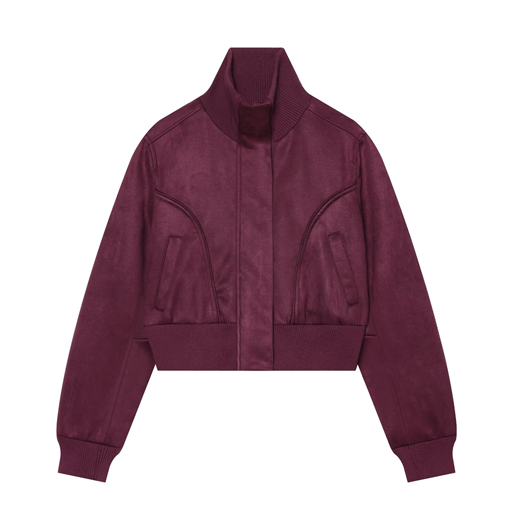Women's Anti suede effect short stand collar Coat