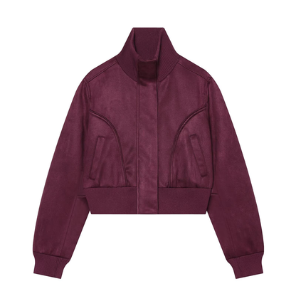 Women's Anti suede effect short stand collar Coat