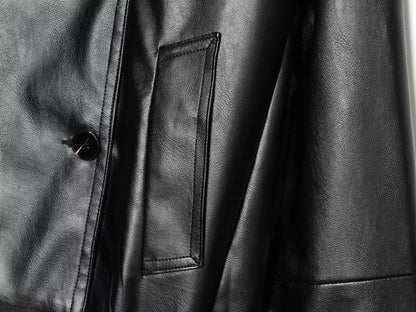 Women's retro double breasted faux leather jacket