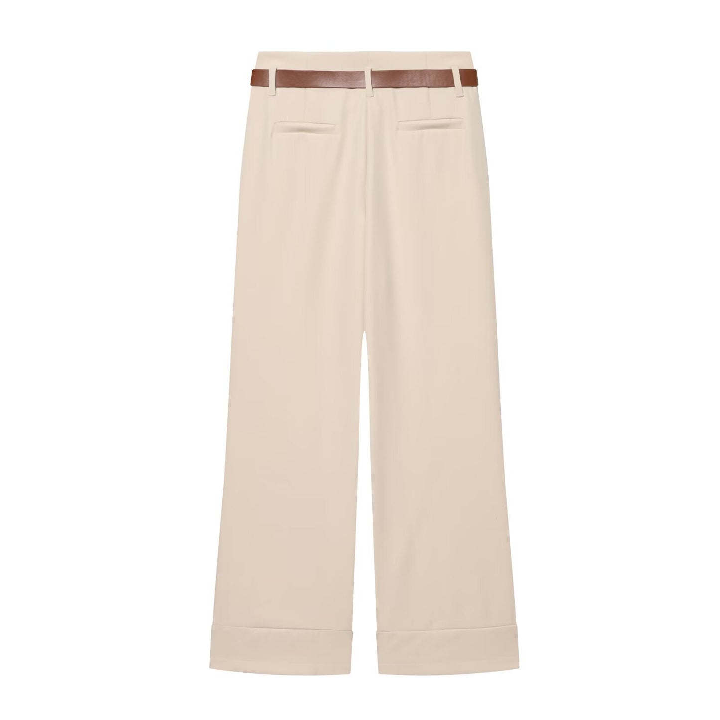 Women's casual high waisted straight leg rolled edge pants