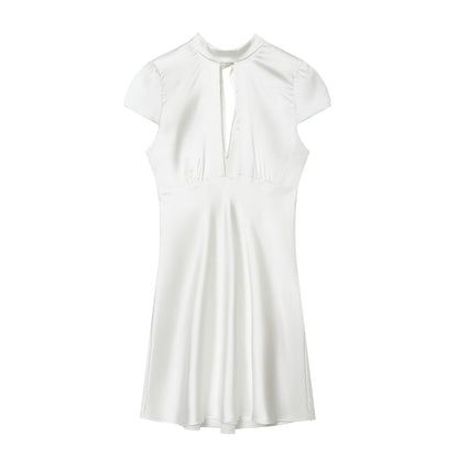 Women's opening design satin texture mini dress