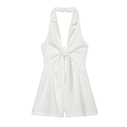 Women's knot decoration hanging neck mini dress