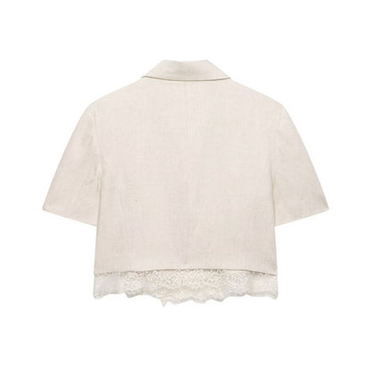 suit Women's 2 pieces lace hem short Blazer Coat+shorts