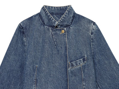 Women's short sleeved stand collar denim Blazer Coat