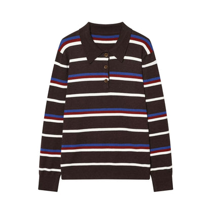 Women's comfortable striped knitted polo shirt