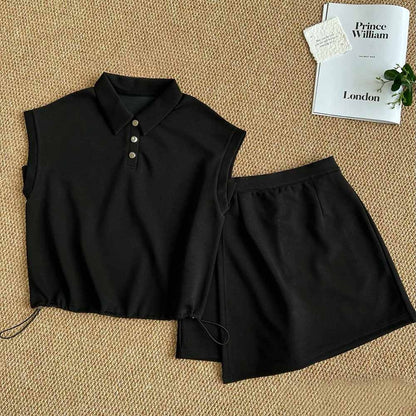 2026 women's new fashion lapel drawstring short sleeve skirt suit in summer