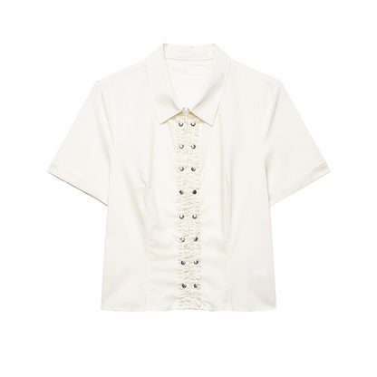 suit Women's 2 pieces Rivet Stacked Decorative Poplin Shirt+Skirts