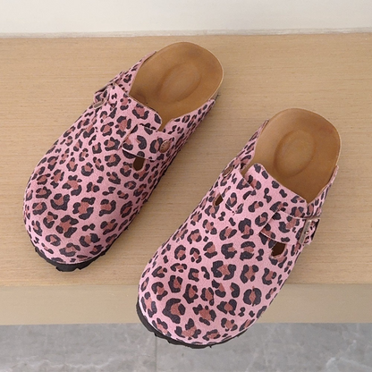 Women's 2026 new fashion cork Leopard round-headed slippers