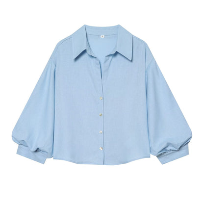 Women's linen blended bubble sleeve shirt