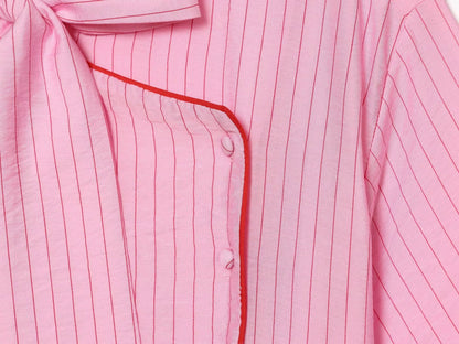 Women's bow decoration striped top