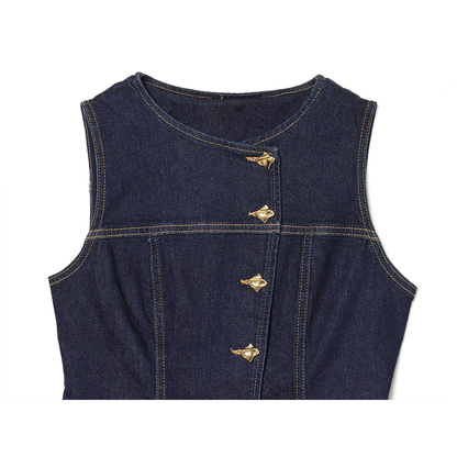 Women's slim single breasted denim vest