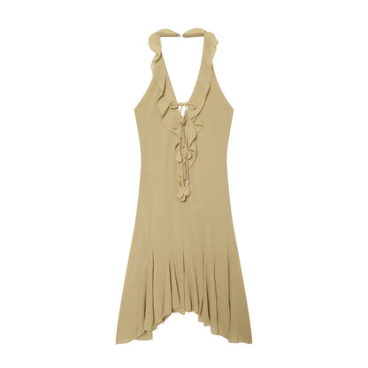 Women's asymmetrical hem hanging neck dress