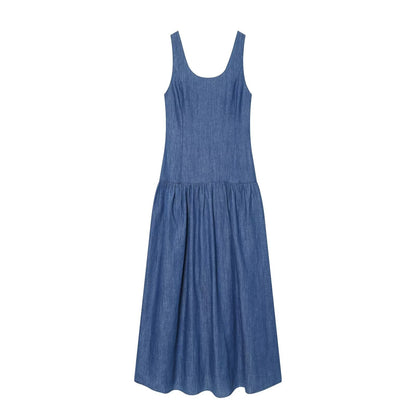 Women's cape style hem sleeveless denim dress