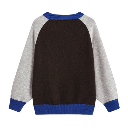 Women's round neck color blocked knitted sweater