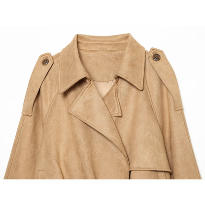 Women's suede texture short pleated Coat