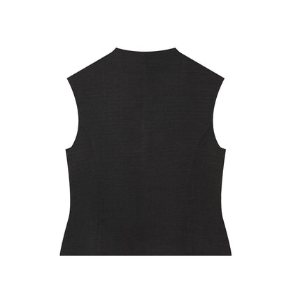 suit Women's 2 pieces button decoration slim black vest+culottes