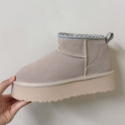 Women's thick-soled short tube woven snow boots