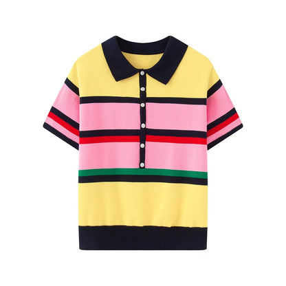 Women's contrasting striped knitted polo shirt