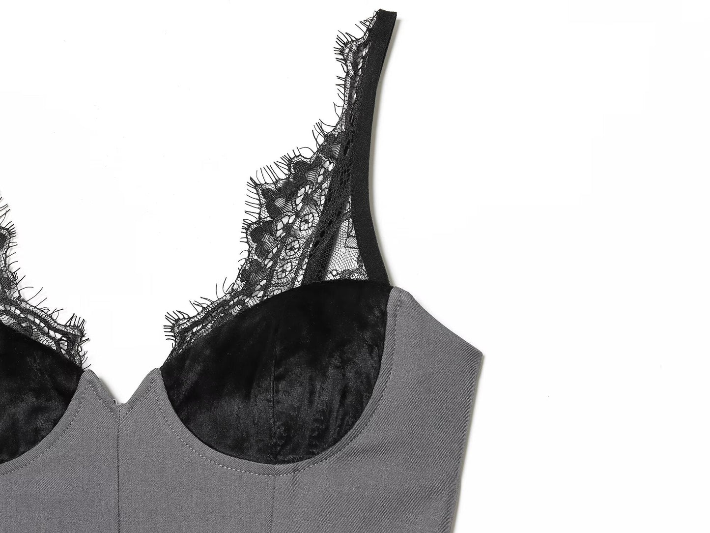 Women's lace deep V-neck suspender dress