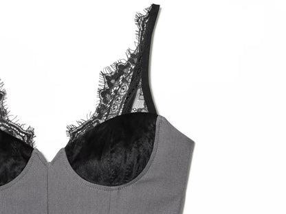 Women's lace deep V-neck suspender dress
