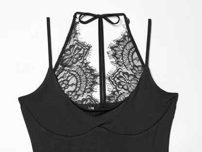 Women's patchwork lace halter neck jumpsuit