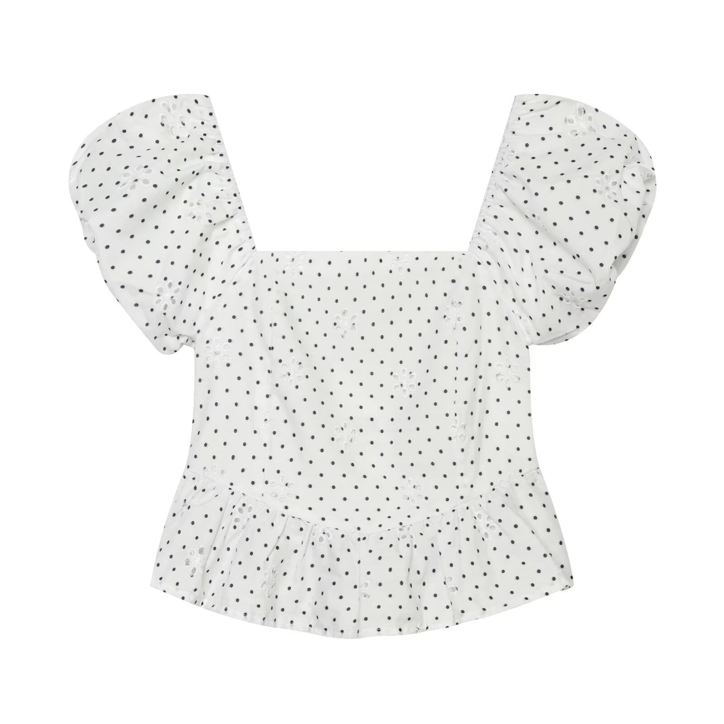 Women's hollowed out embroidered polka dot top
