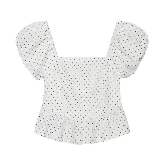 Women's hollowed out embroidered polka dot top