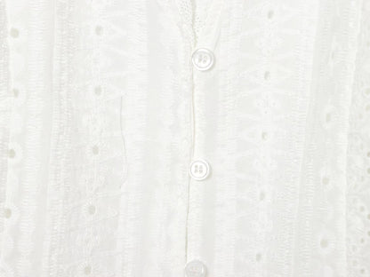 Women's hollowed out embroidered V-neck shirt