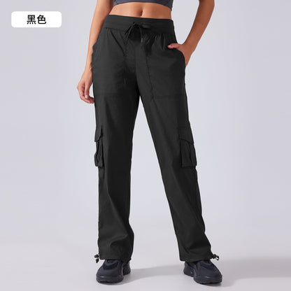 Women's new Joker running lightweight quick-drying multi-pocket wide-leg overalls