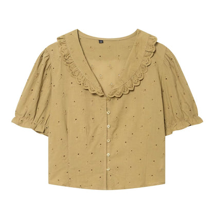 Women's short embroidered lapel shirt