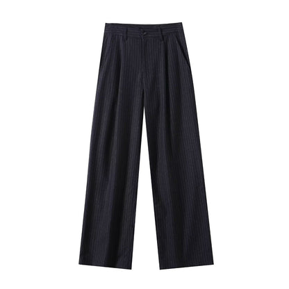 Women's new fashion loose mid waist striped wide leg pants
