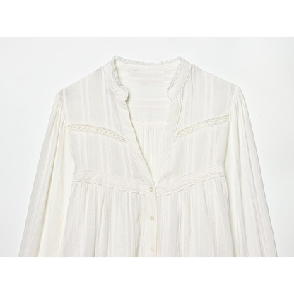 Women's lace decoration short V-neck shirt