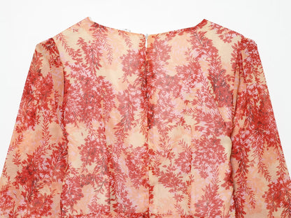 Women's V-neck printed ruffle mini dress