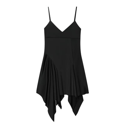 Women's asymmetric thin shoulder strap dress
