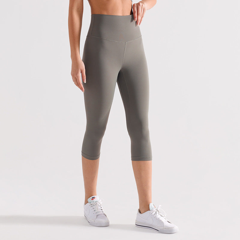 2026 women's new nude sanding yoga pants tight cropped pants
