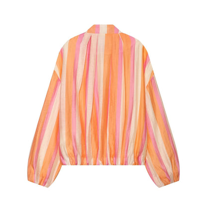 Women's standing collar striped pilot jacket Coat