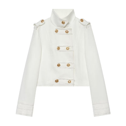 Women's standing collar double breasted short jacket