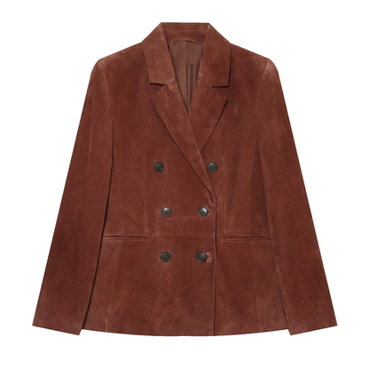 Women's slim double breasted suede Blazer Coat