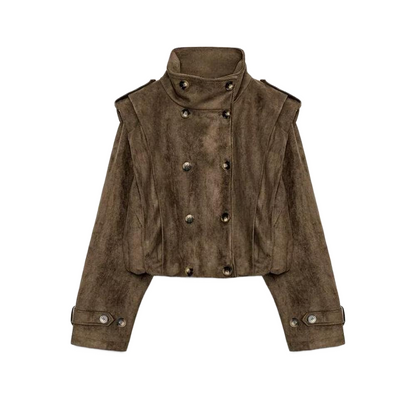 Women's Anti suede effect pleated short windbreaker Coat