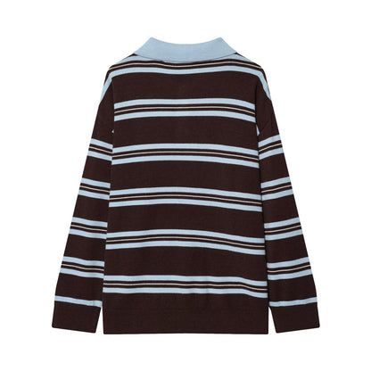 Women's comfortable striped knitted polo shirt