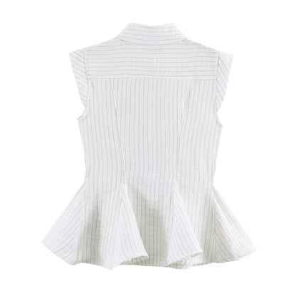 Women's New Fashion Flax Lapel Button Shirt