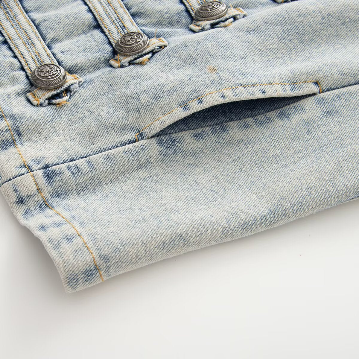 Women's buckle decoration retro denim Coat